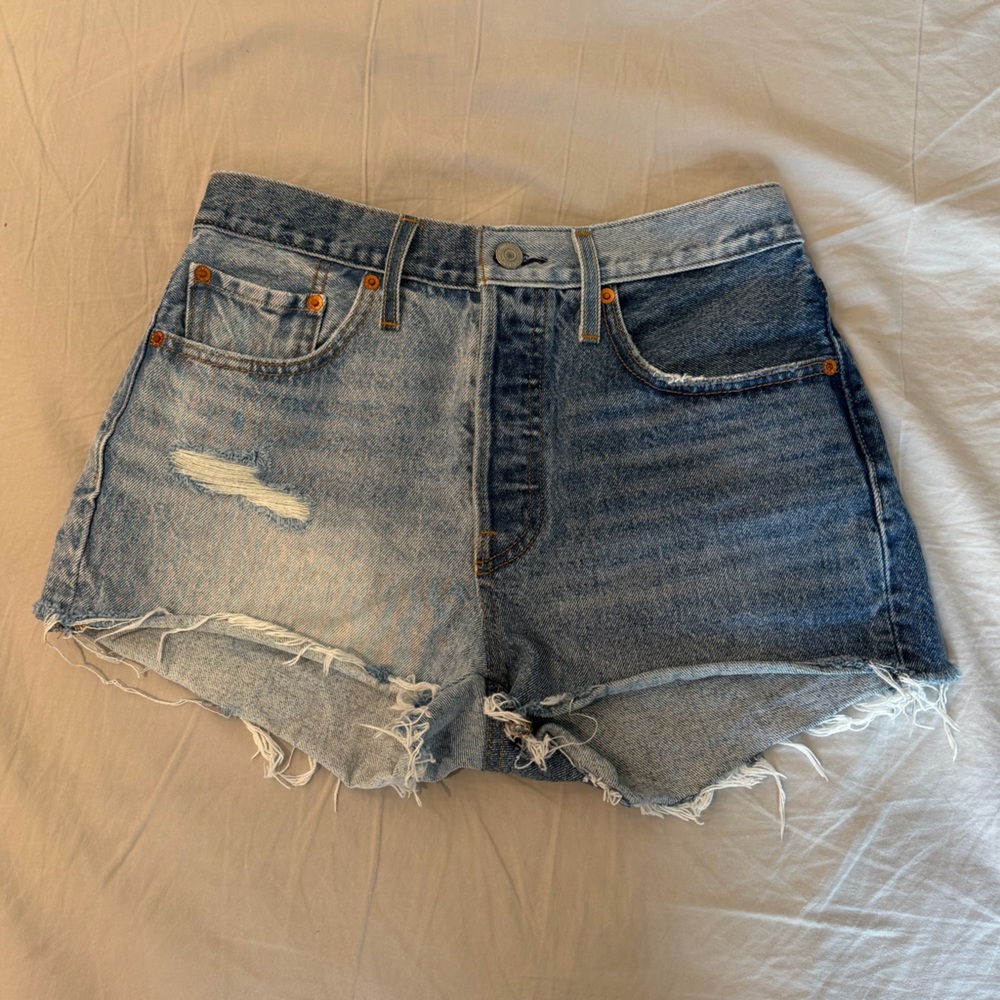 Levi's Light Blue Frayed Jean Shorts
